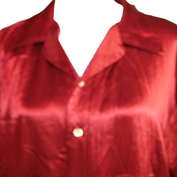 VTG Red Balls on Fire London LA Satin Feel Maroon Button Down Short Sleeve XL - Picture 2 of 7